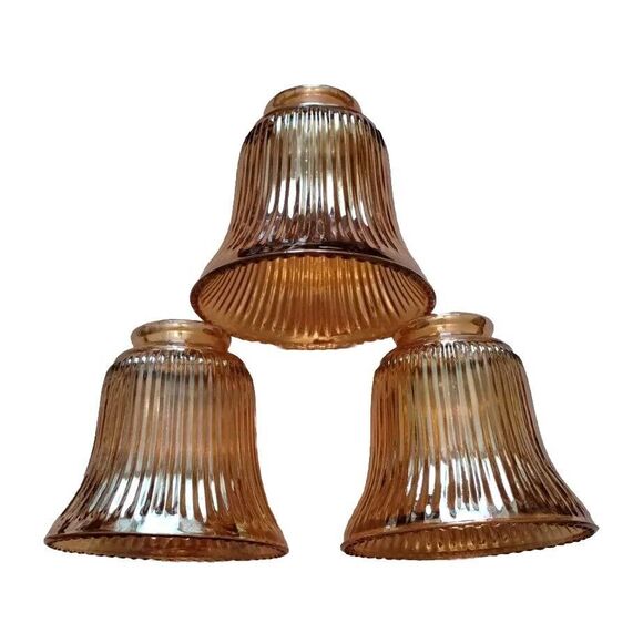 Vintage Depression Glass Lamp Shade Ribbed Amber Marigold, Replacement - 1 Piece - Picture 2 of 8